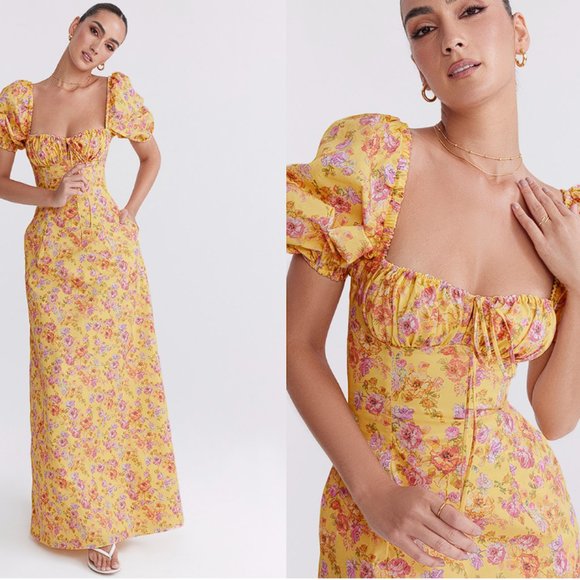 HOUSE OF CB 'Felizia' Butter Print Puff Sleeve Sundress NWT - Picture 7 of 10